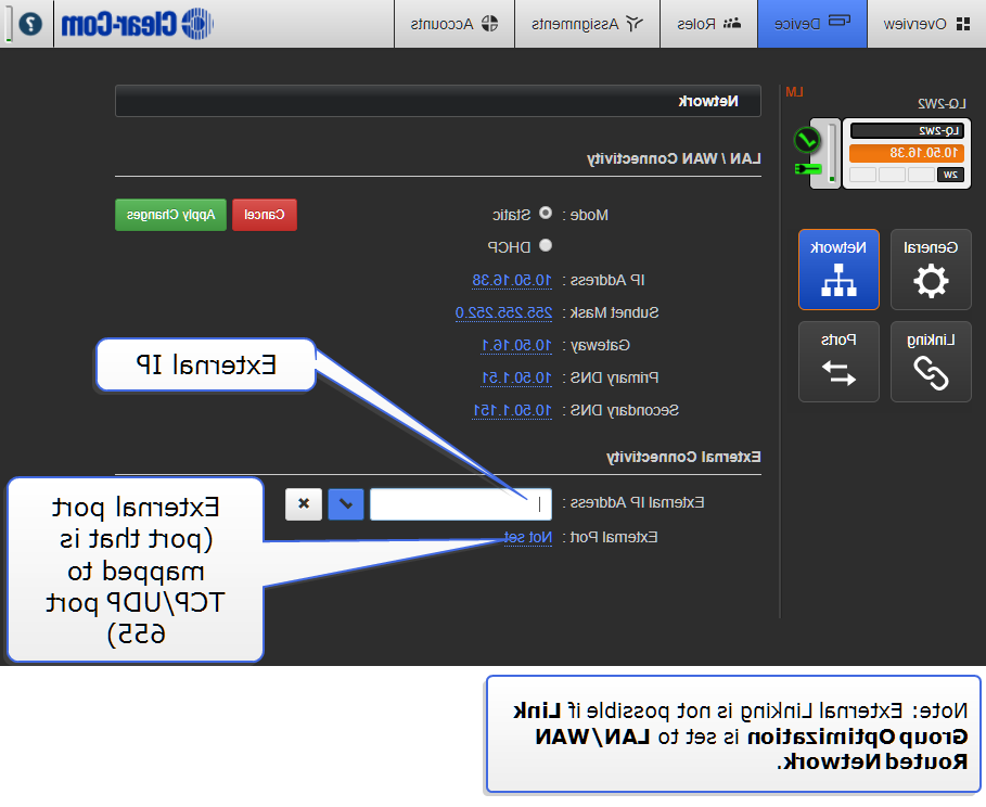 External IP and port adressing for a Link-Master